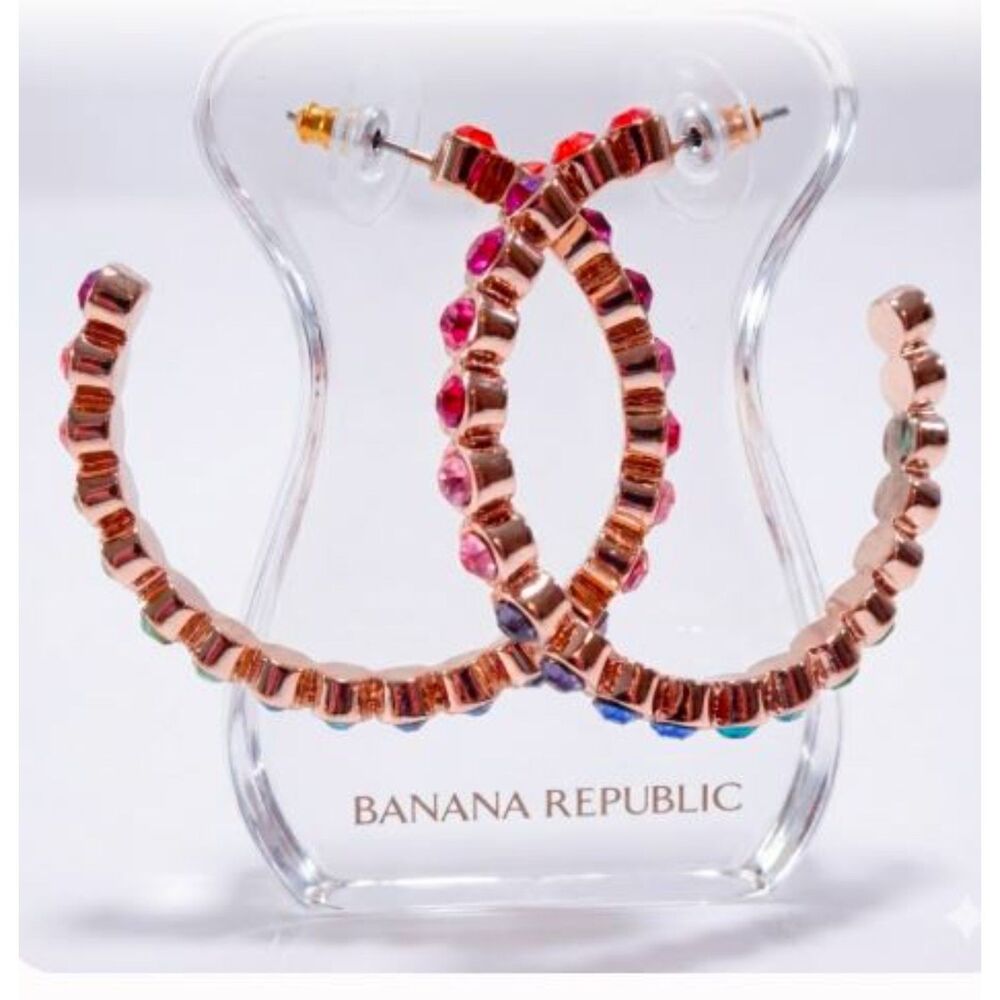 Banana Republic Women's Gemstone Crystal Rainbow Hoop Earrings NWT 68